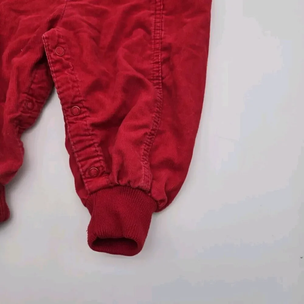 OshKosh Overalls Red Corduroy Baby 24 Months Bear Plaid Snap Button Vintage Rare